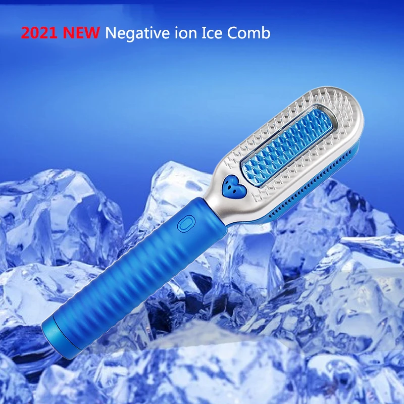 2021 Új hölgy jég comb negatív ion hajvasalót kék fény hajápolás jég comb usb töltés hajkiegyenesítő ecset styler