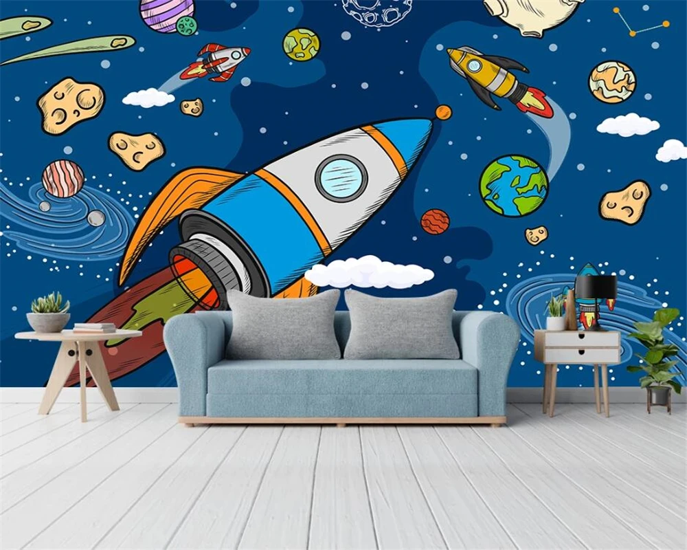 beibehang Egyéni új, kézzel festett gyerekszoba univerzum tér rakéta fiú hálószoba rajzfilm háttérképet papier peint