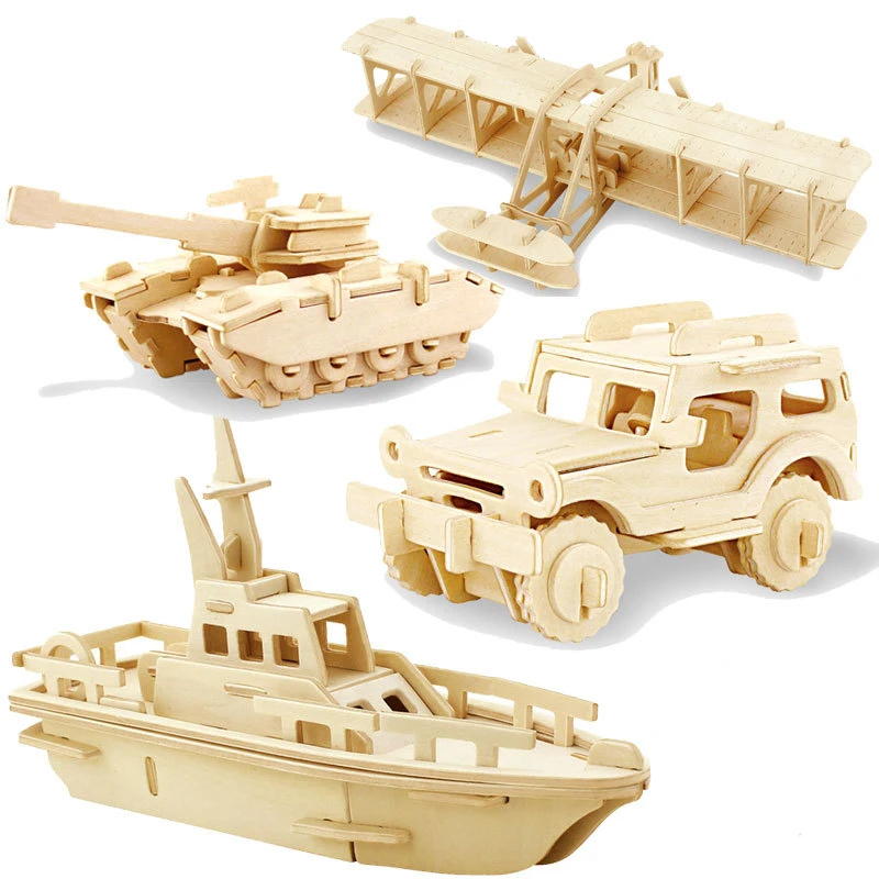 1db 3D-s DIY Puzzle Játékok Katonai Sorozat Tartály Jármű Meghatározott minta Kreatív Össze Oktatás Fából készült Ajándékokat a Gyermekek Számára Gyerekek