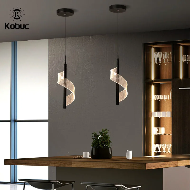 Kobuc Kreatív Luxus Spirál Medál a Lámpa Arany Fekete Éjjeli Világítás Akril LED 7W Modern Hosszú Kábel Felfüggesztett Lógó Lámpa