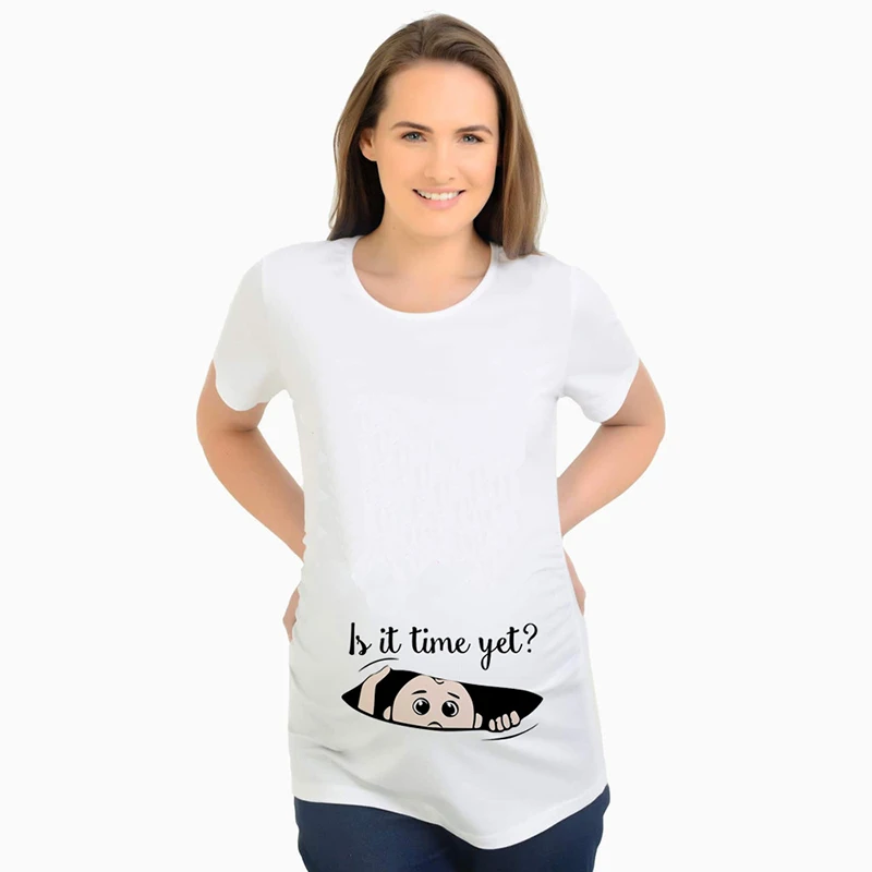 Anyaság a Nők a Divat Aranyos pólók 2021 Nyári Rajzfilm Levél Nyomtatás Ruha Alkalmi Pregant Prenatális Tees Terhesség Ruhája