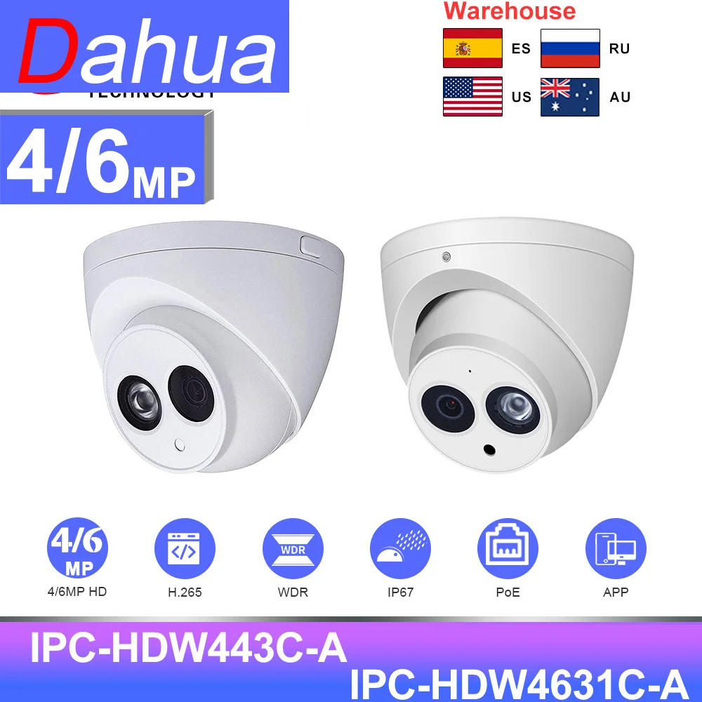 Dahua IP Kamera 6 mp-es 4MP HD IPC IPC-HDW4631C-EGY IPC-HDW4433C-Otthoni Biztonsági Védelem a Biztonsági Kamera, IR PoE Beépített Mikrofon 