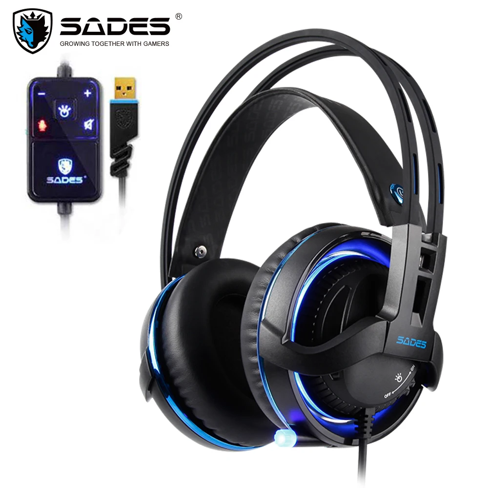 SADES Diablo Gaming Headset USB Fejhallgató Realtek Hatás Surround Hang, RGB Lámpa Fejhallgató