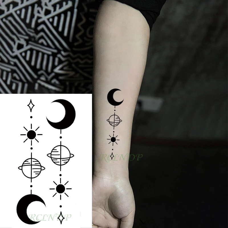 Vízálló Ideiglenes Tetoválás Matricák hold, nap, csillag, bolygó minta Hamis Tatto Flash Tetoválás kis tetoválás lány Női Férfi gyerek