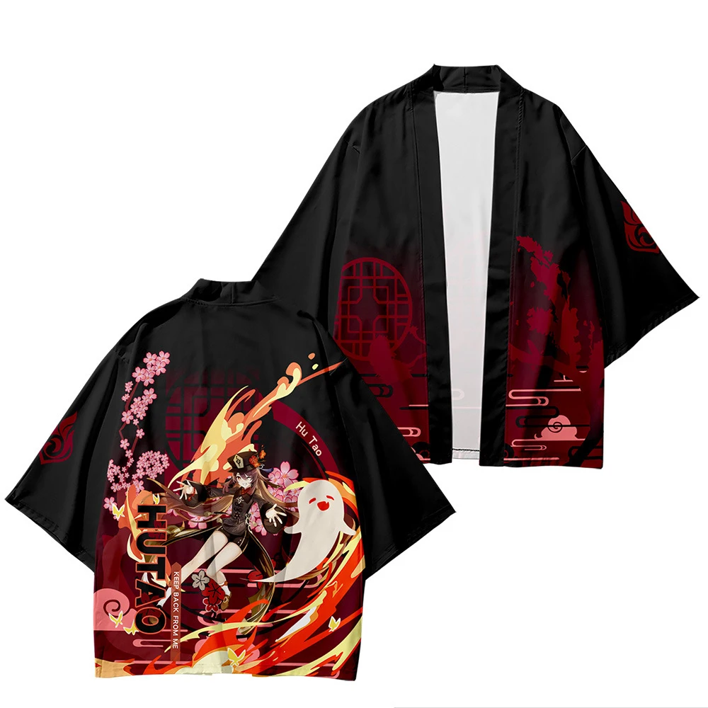 Genshin Hatása Hu Tao Cosplay Tradicionális Japán Kimonó Kardigán Harajuku Streetwear Szamuráj Jelmez Yukata Haori Plus Size