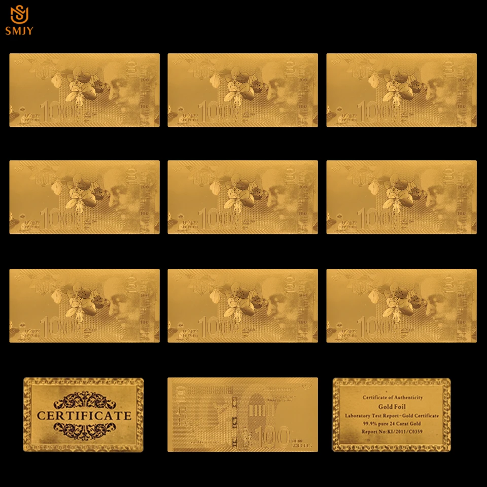 10db/Sok Új Termék 2018 Izrael Arany Valuta Papír 100 Új Sékel a 24 karátos Aranyozott Pénzt Bankjegyek Gyűjtemények
