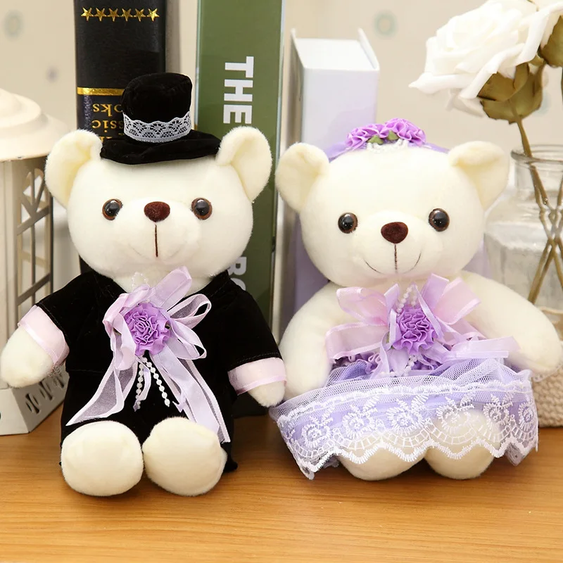 20cm Romantikus Esküvői Medve Párok Plüss Játékok Maci Baba 2db/pár Esküvői Ajándék Medve Menyasszony & Vőlegény Valentin Napi Ajándékok