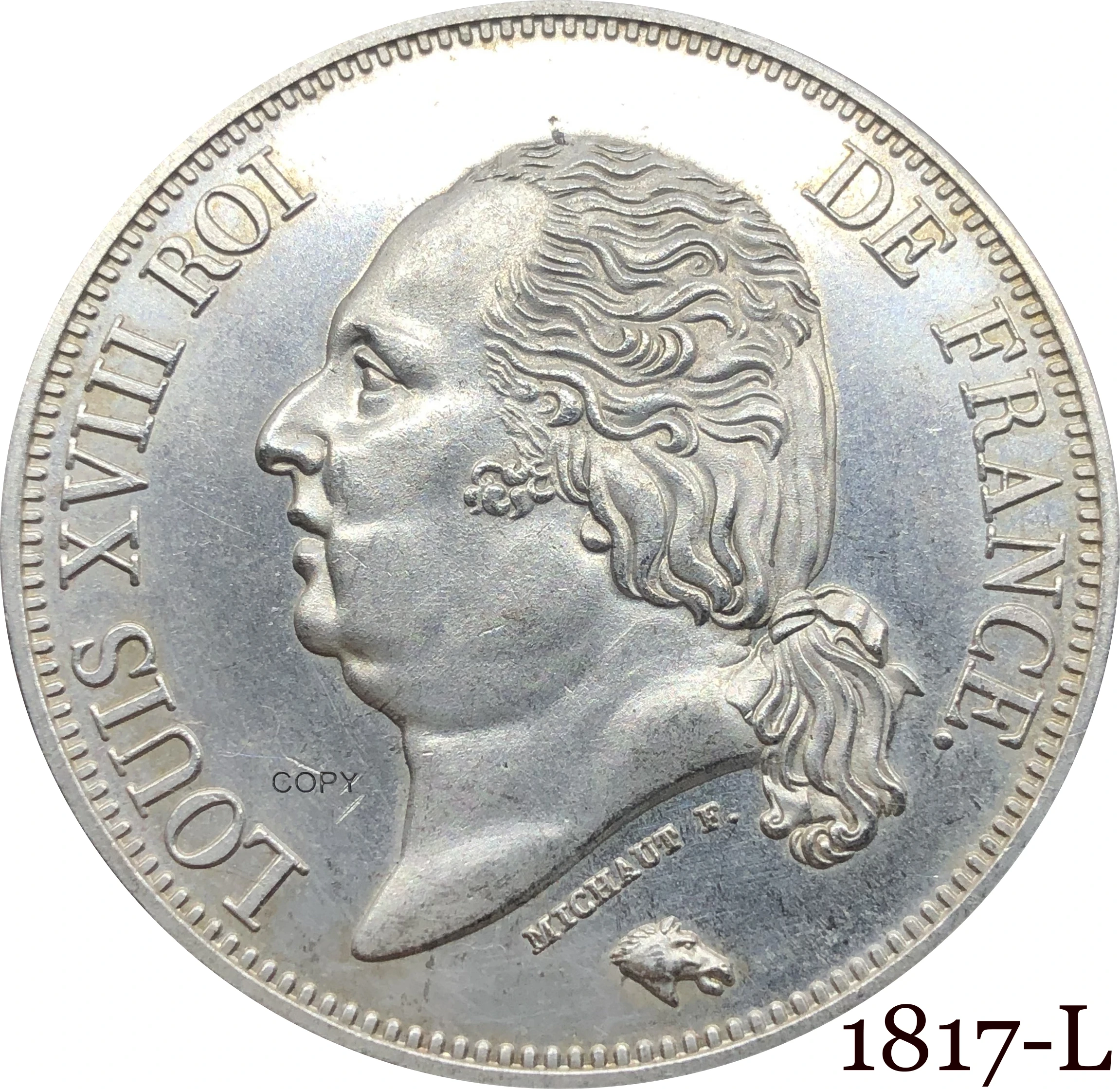 Franciaország 1817 L 5 Frank - Louis XVIII Csupasz Fejét Érme Fém Cupronickel Bevonatú Ezüst Gyűjthető Emlék Érmék Másolat