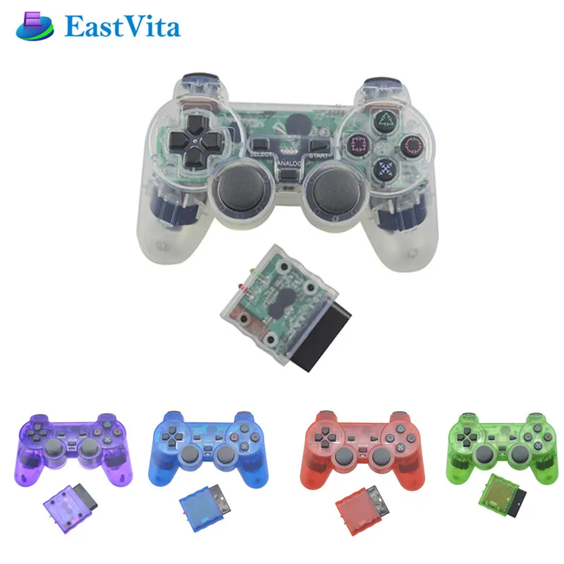 EastVita Átlátszó Szín Bluetooth Vezeték nélküli Kontroller Playstation 2 Gamepad 2.4 G Rezgés Controle A PS2 Joystick r30