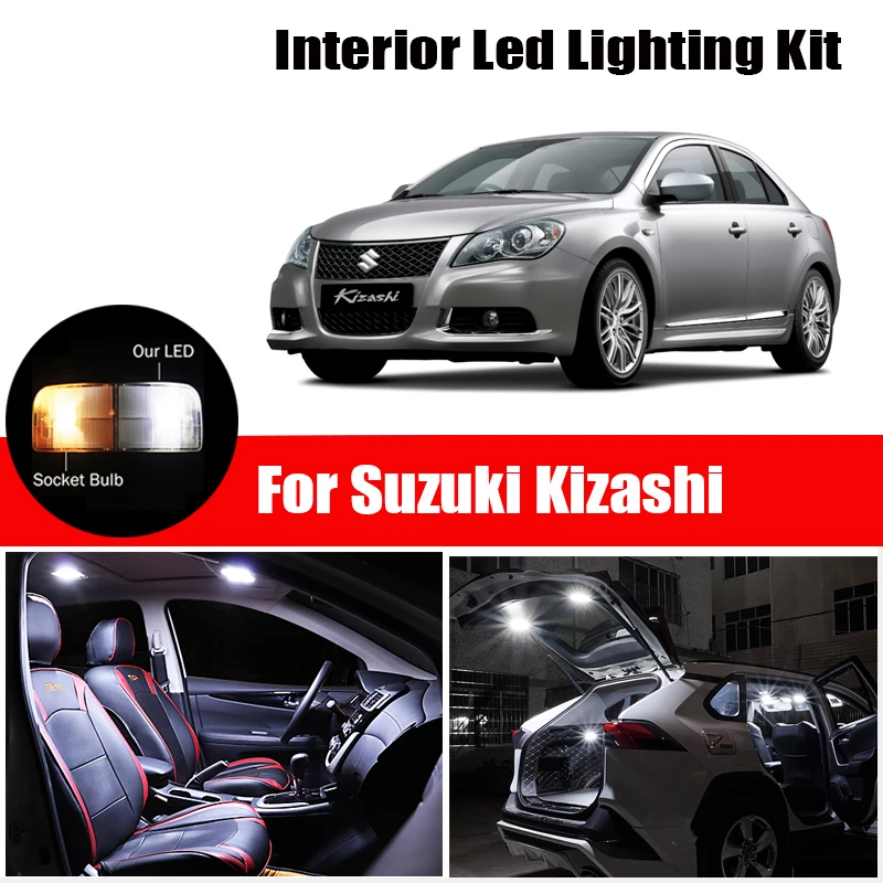 14 Super White Izzók Autó Belső LED Készlet 2010 2011 2012 2013 Suzuki Kizashi Térkép Kupola Csomagtartó Ajtó Rendszámtábla Lámpa