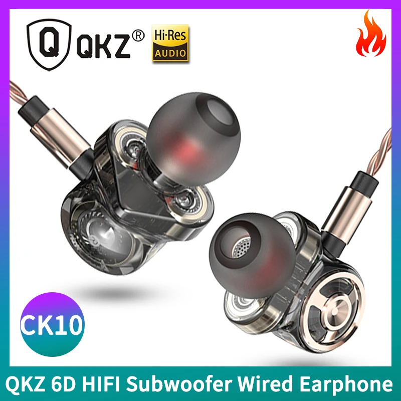 Eredeti QKZ CK10 In Ear Fülhallgató 6 Dinamikus Vezető Egység Fejhallgató Mikrofon Sztereó Sport HIFI Subwoofer Monitor Fülhallgató Fülhallgató