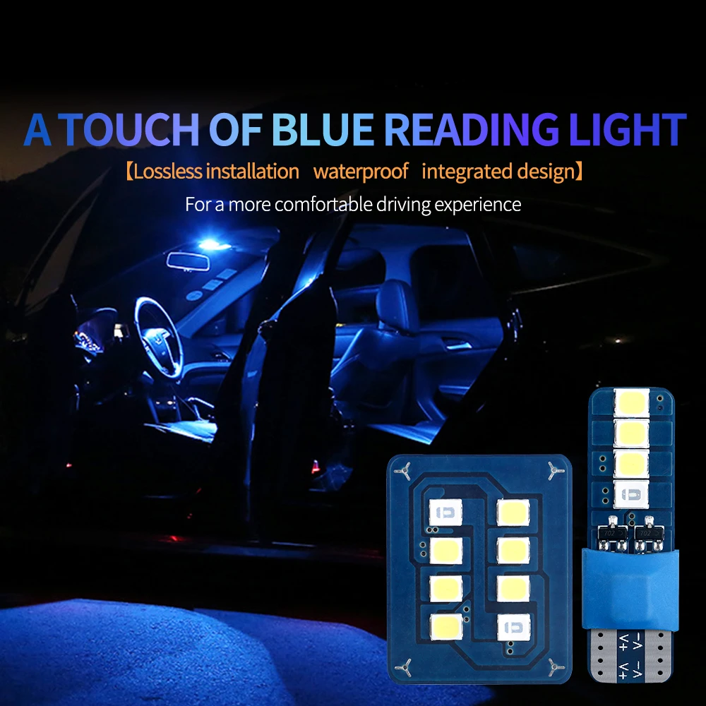 2db T10 LED Izzó W5W Kék Autó Belső Lámpa Blub 2835 SMD 194 168 Olvasás Kupola Fény Eszköz megvilágító Lámpa