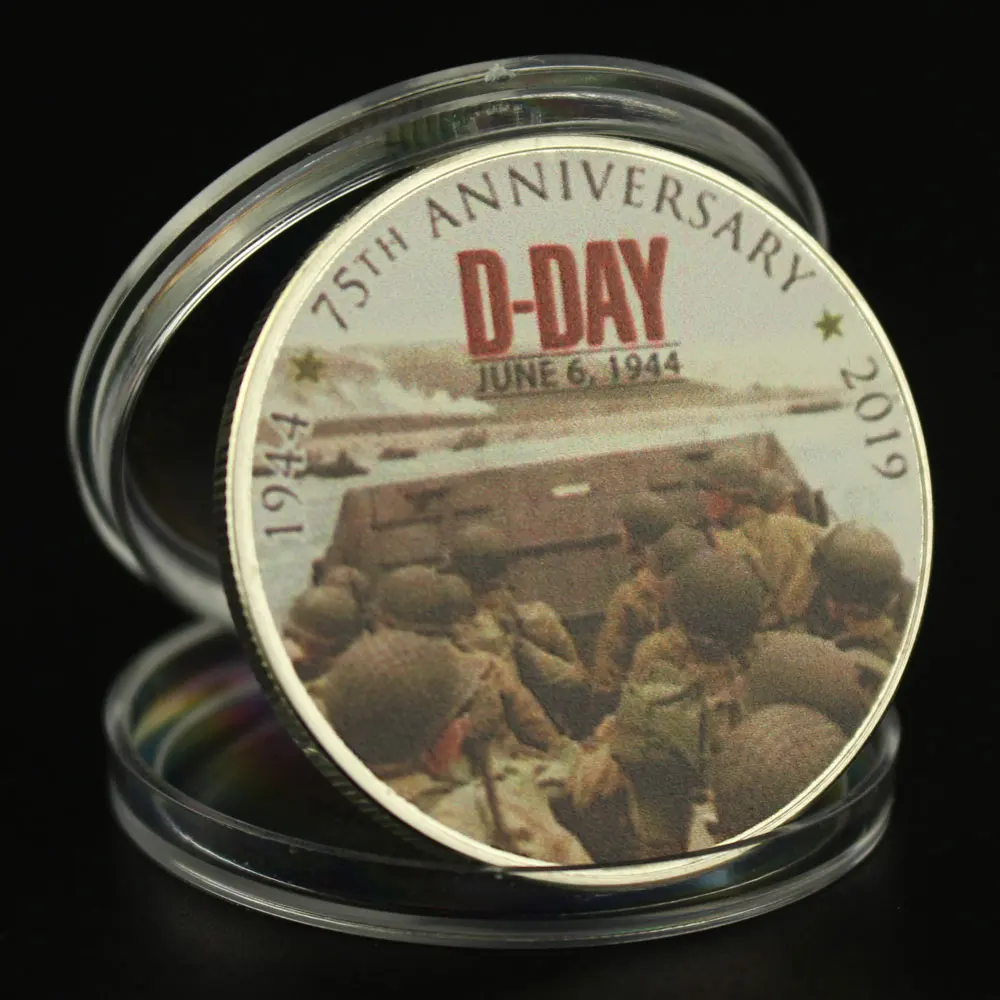 75 Évfordulója Normandiai Partraszállás Emlék Ezüst Bevonatú Érme D-NAP Emlékérme Veterán Gyűjthető Emlékérme