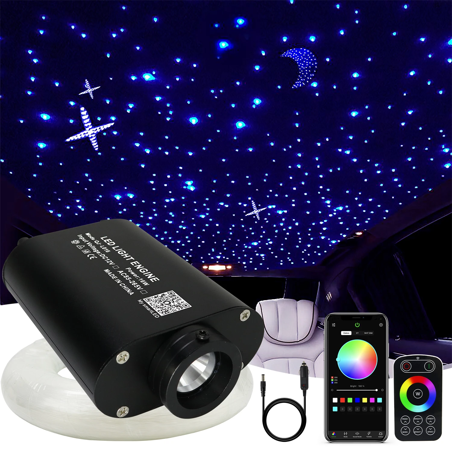 DC12V 16W RGBW Autó Tető Star Light LED Csillagos Ég Mennyezeti lámpa Automatikus Kiegészítők Lámpa Tető Csillag Optikai Fény &Touch RF