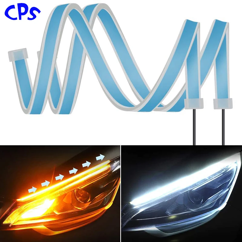 Autó LED 2 DB DRL Fényszóró Szalag, Rugalmas, kétszínű Fény Nappali menetjelző lámpa Fény Áramlik Dekoratív Lámpa