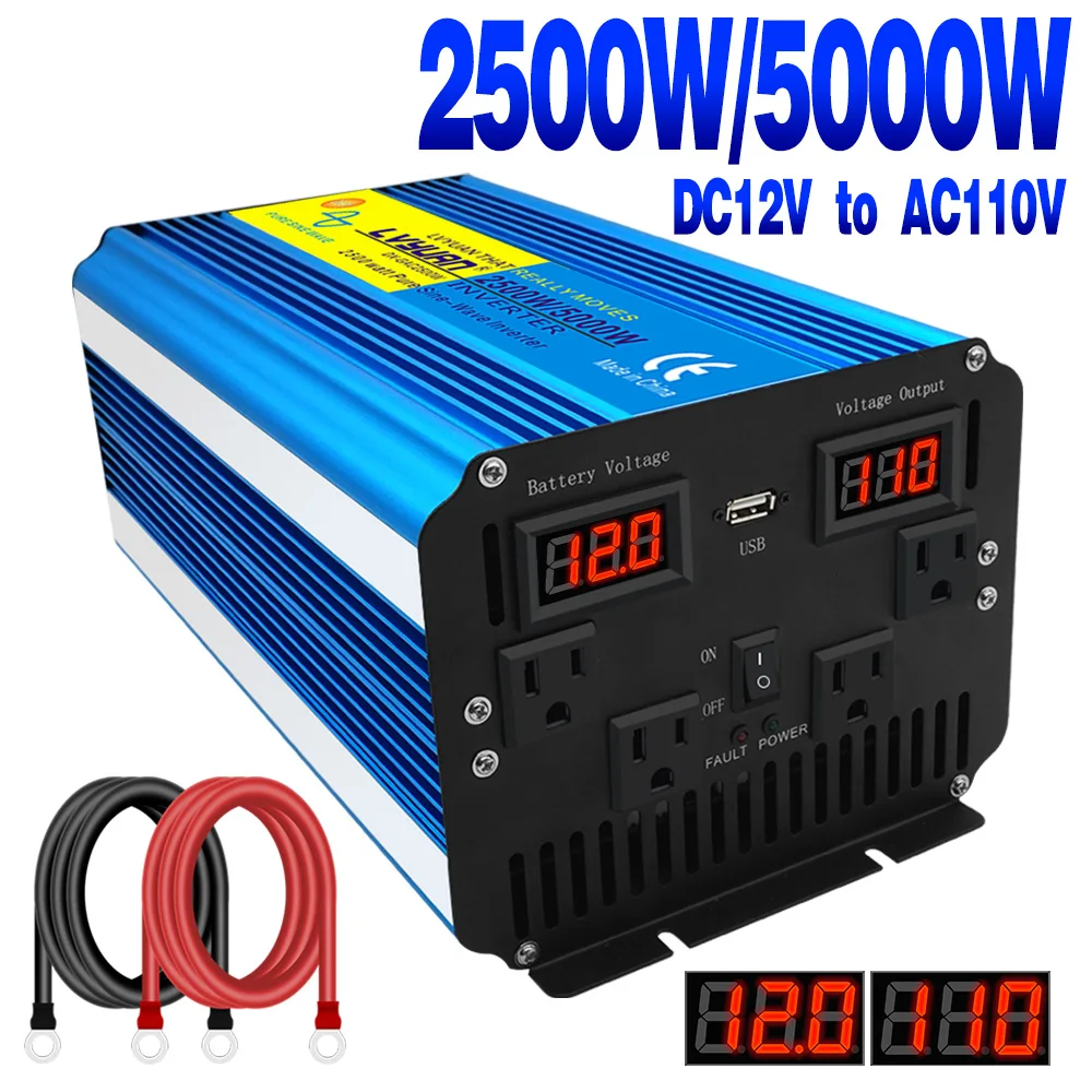 2500W/5000W Tiszta szinuszos Inverter DC 12V AC 110V 100V 50Hz/60Hz LED feszültség kijelző átalakító Távirányító MINKET Aljzat