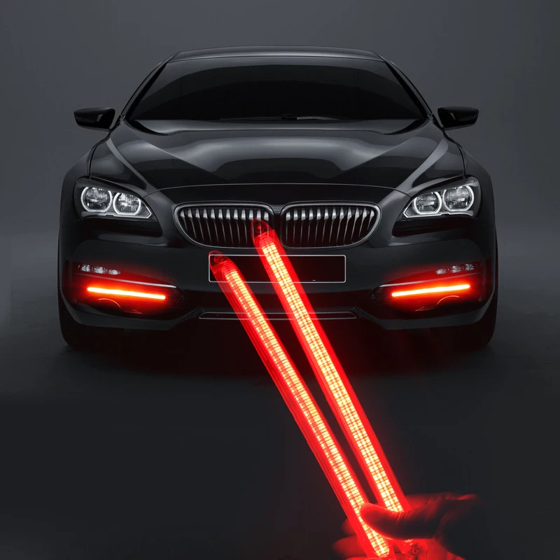 2db Autó DRL LED Piros Nappali menetjelző Fény Vízálló, Flexibilis Szalag Fényszóró Szekvenciális Flow indexet, Sárga Lámpa, Univerzális