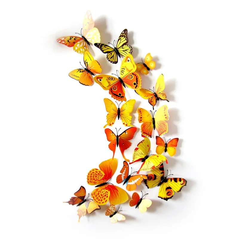 12db/sok Sárga Pillangó Hűtőmágnesek 3D Pillangó Design Art Matricák Szoba Mágneses lakberendezés DIY Fali Dekoráció