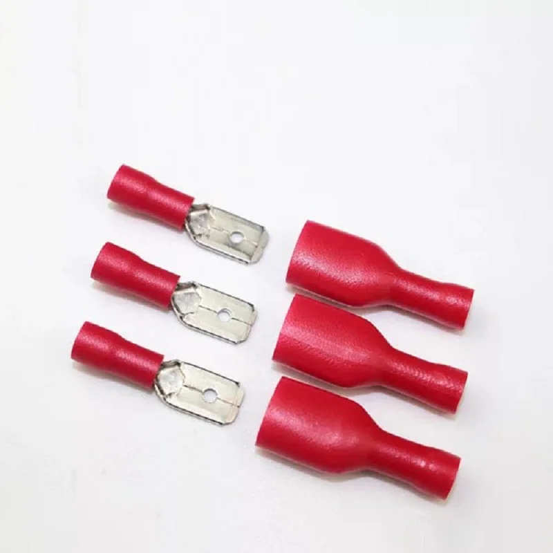 100 FDFD 1.25-250 MDD1.25-250 6,3 MM-es Piros Női + Férfi Spade Szigetelt Elektromos Hullám Terminál Vezeték, Kábel Csatlakozó