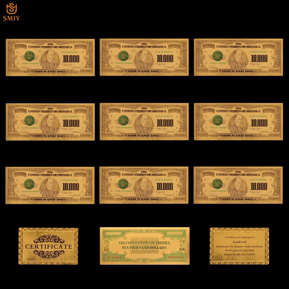 10DB/Sokkal MINKET 1918-as Kiadás 10000 Dollár Pénzt 24 karátos Arany Fólia Bankjegy Valuta Papír Másolat Bankjegy Gyűjtemény Ajándék