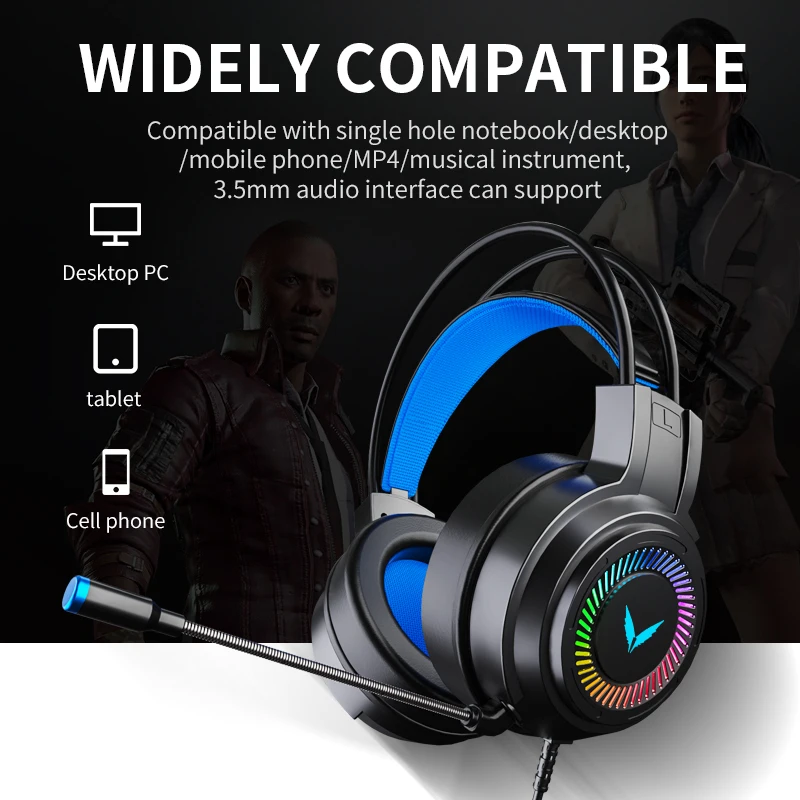YAMIZOO G60 Gaming Headset Gamer Fejhallgató Térhatású Sztereó Vezetékes Fülhallgató USB Mikrofon Színes Fény PCLaptop