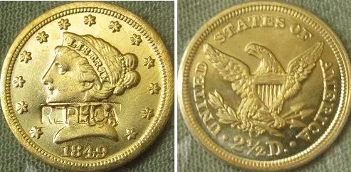 $2.5 Szabadság Arany 1849-C másolás érmék