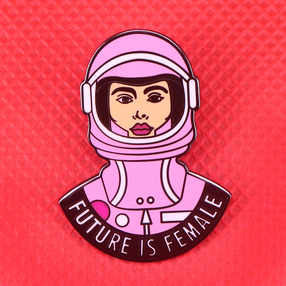 Jövő női feminista pin tér űrhajós bross lány hatalom jelvénye, ajándékok, női pólók dzseki tartozékok