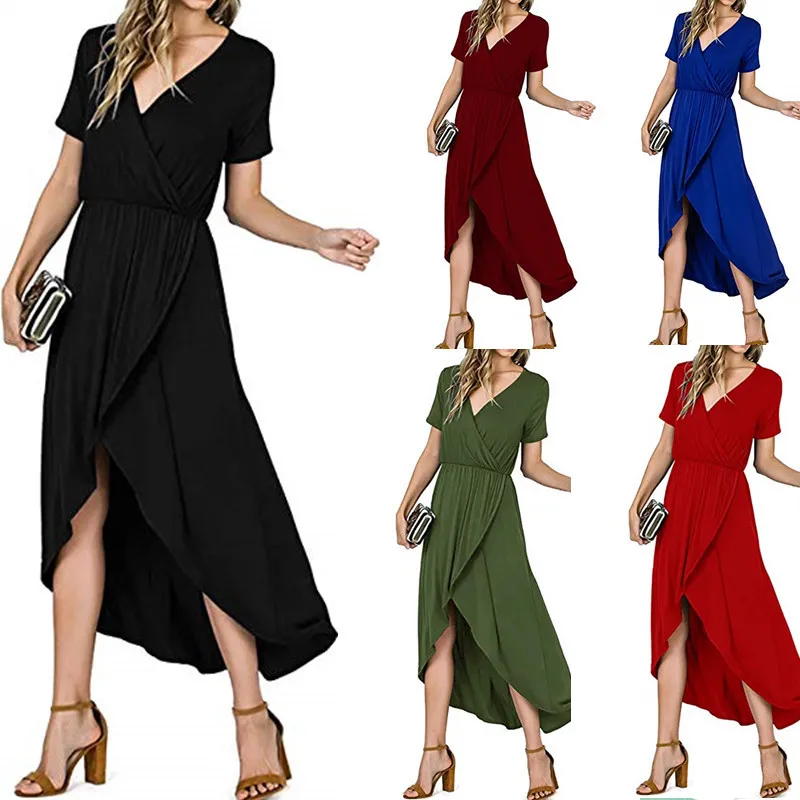 Külkereskedelmi új Amazon, eBay-Európai, illetve Amerikai női nyári rövid ujjú, V-nyakú szexi, karcsú, elegáns ruha