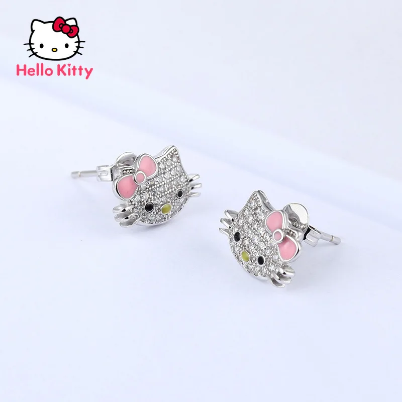 Hello Kitty Divat Temperamentum Fülbevaló Lányok Intarziás Fülbevaló Cirkon Koreai Epoxi Rózsaszín Fül Ékszerek