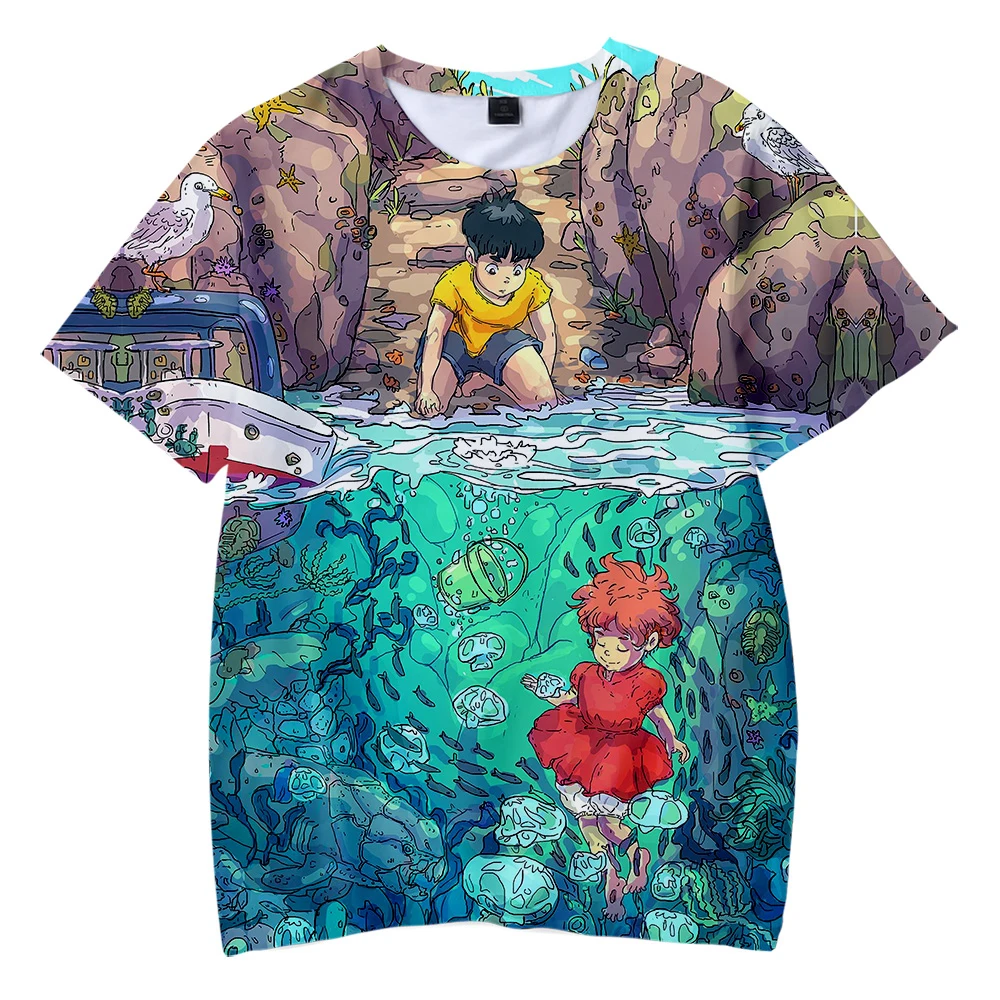 Ponyo on the Cliff 3D Nyomtatott póló Fiúk/lányok Aranyos Gyerekek T-Shirt Kényelmes Anime Rajzfilm Harajuku streetwear póló