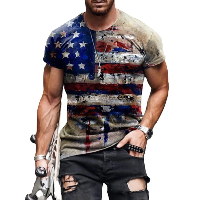 3D-s férfi póló, sport, fitness, nyári rövid ujjú, divatos streetwear, nagy méretű, nemzeti zászló nyomtatás