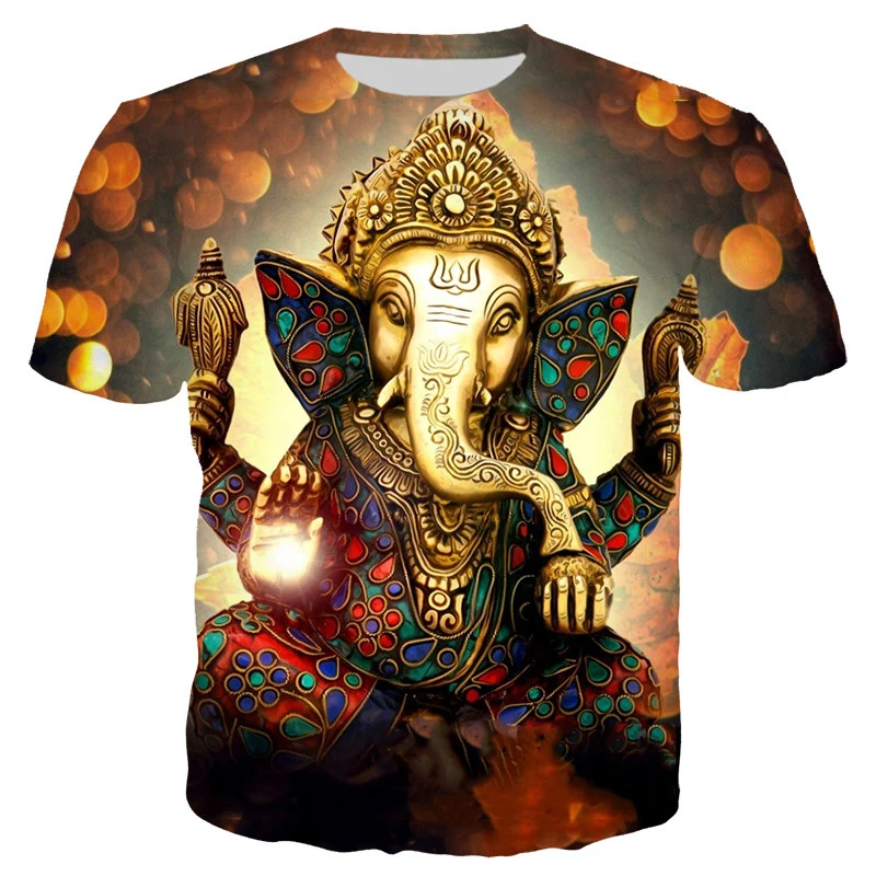 2022 Nyári Ganesh T-shirt Elefánt Fejű Hinduizmus Isten Ganesha 3D Nyomtatott Póló Férfi Női Divat Alkalmi Streetwear póló