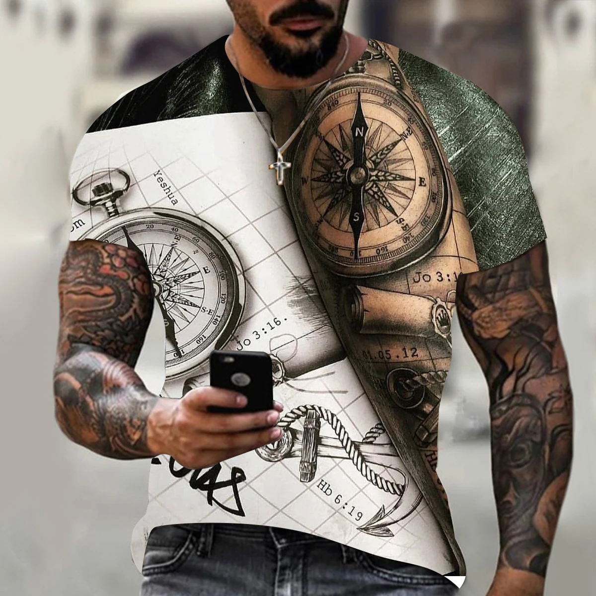 2021 új férfi nyári 3d nyomtatás iránytű T-shirt a hip-hop stílus plusz méret T-shirt oldalszél rövid ujjú ruha XXS-6XL