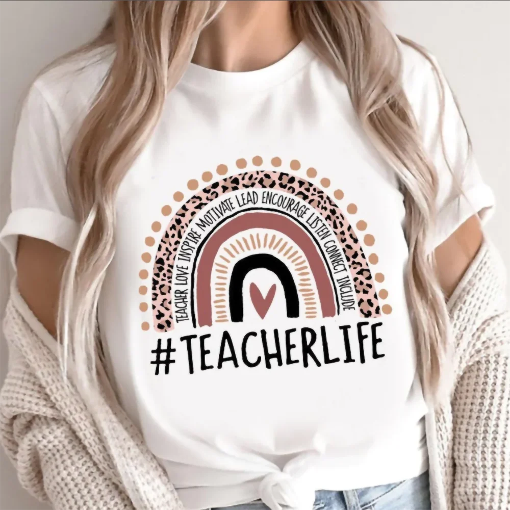 Tanítani a Szerelem Szivárvány Nyomtatás Fehér póló Tanár, az Élet Rövid Ujjú Harajuku Esztétikai Nők Ajándék Grafikus póló Ruha