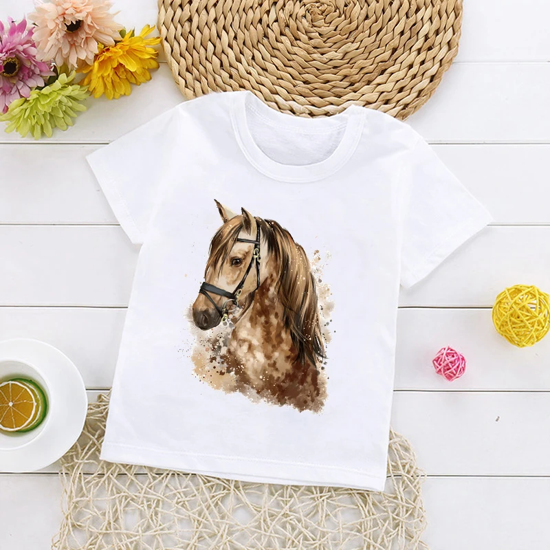 Lóról Állatok Grafikus Nyomtatott Gyerekek T-shirt Aranyos Rajzfilm Tshirts Nyáron Új Divat Rövid Ujjú Ruha Fiúk Lányok Maximum Tee