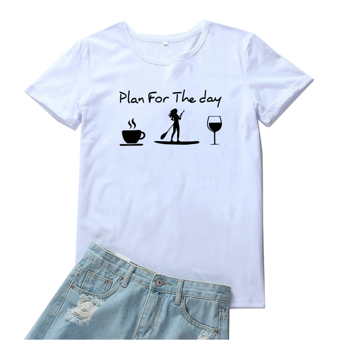 Terv A Női T-shirt Kávé Csónakázás Bor Minta Tshirt Nők Laza Alkalmi Camiseta Mujer Divat Fehér Póló Női
