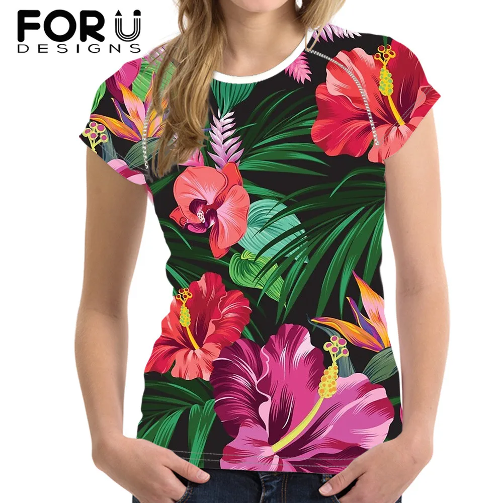 FORUDESIGNS Hawaii Hibiszkusz Nyomtatott Rövid Ujjú póló a Nő Túlméretezett O-nyak Tshirt Női Vékony, Puha Póló Felső Mujer