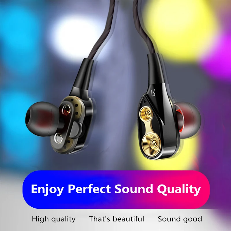 3.5 mm-fül-Ear Fülhallgató Mikrofon, valamint a hangerőszabályzó Zenét Fülhallgató Bass Fejhallgató Új Dual-Dinamikus Quad-core Hangszóró