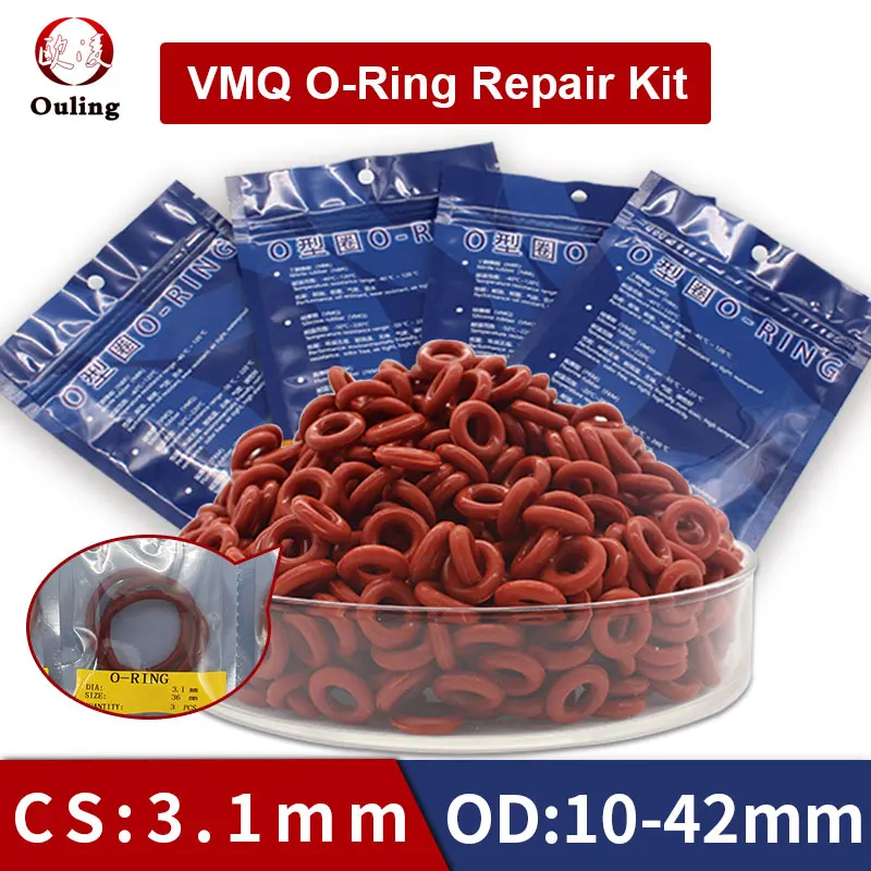 Szilikon Gumi O-gyűrű Vörös Szilikon/VMQ vastagság CS3.1mm O gyűrűs Pecsét Gyűrű, Tömítés, Alátét, több méret javító készlet kombináció
