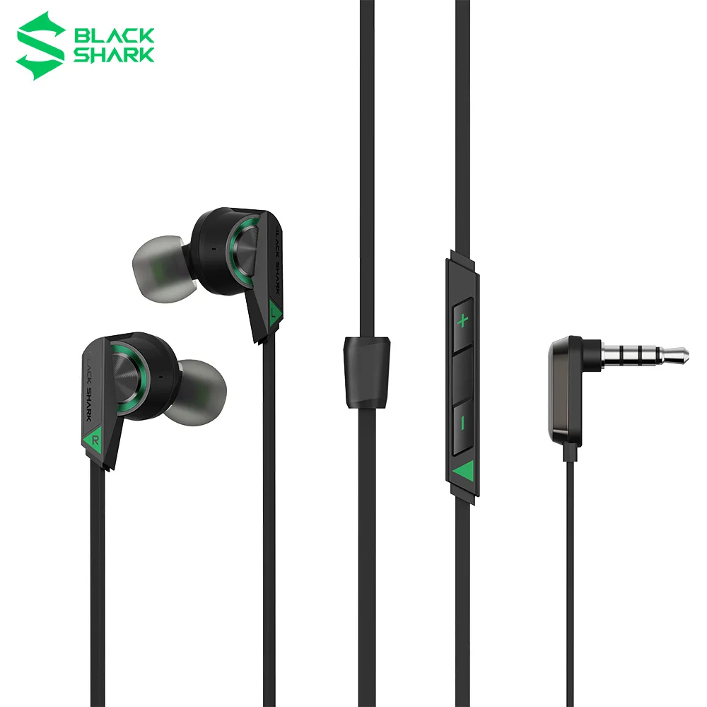 Fekete Cápa 3,5 mm-es Fülhallgató 2 Vezetékes In-ear Mikrofonnal Mély Basszus Könyök Design Játék Anti-tangle Kábel Android Xiaomi